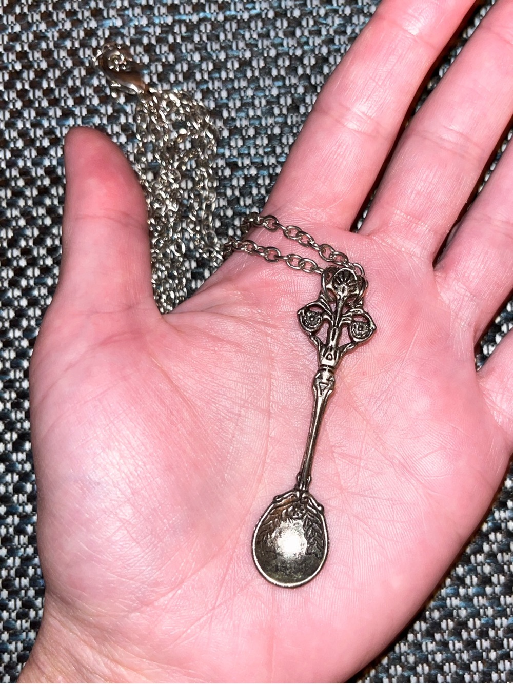 Antique Style Salt Spoon Silver Pendant Necklace